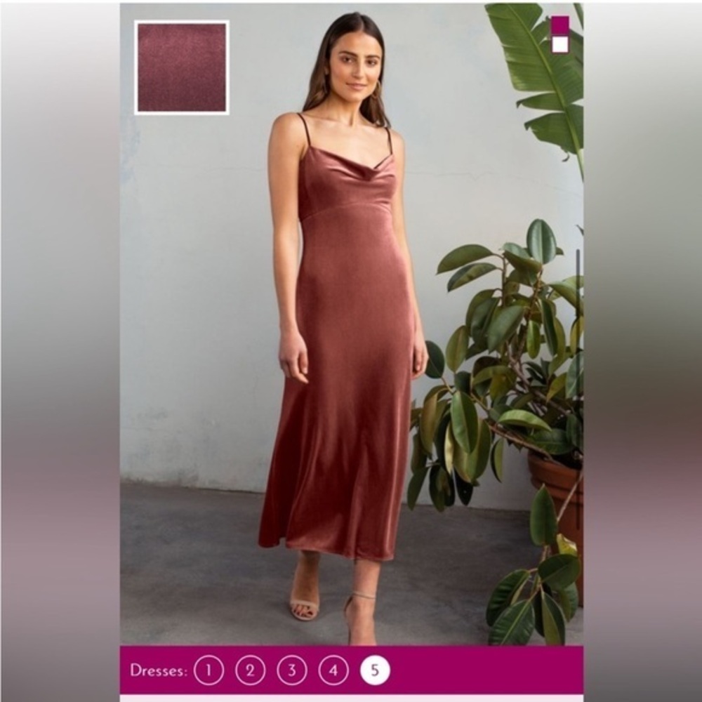 NWT BHLDN Jenny Yoo Dress Saba Midi Cowl Neck in Velvet Cinnamon Rose